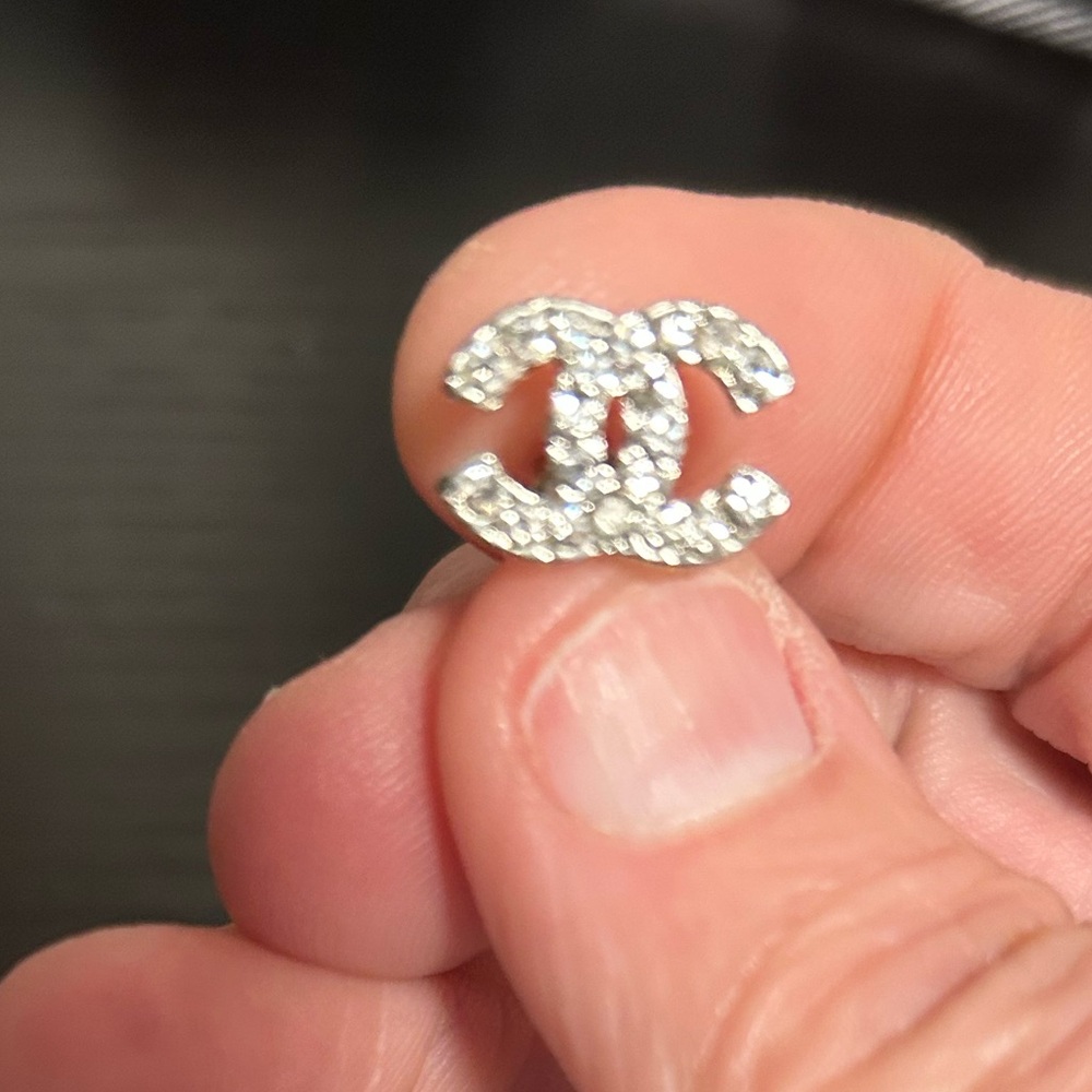 Silver Crystal Interlocking Cc Stud Earrings - Un… - image 2